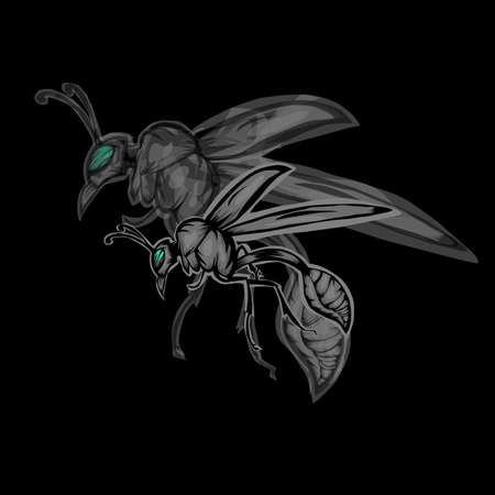 Simple design of illustration wasp on black backgroundの写真素材