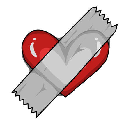 Heart with duct tape on the wall isolated white background.のイラスト素材