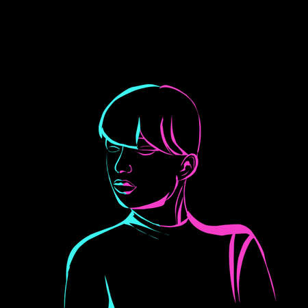 Sketch design with line art blue pink styleのイラスト素材