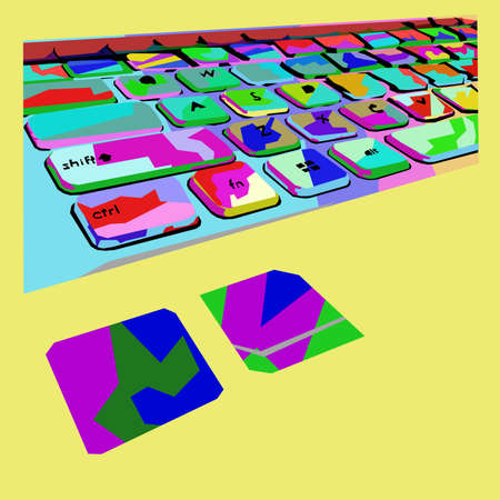Laptop keyboard in wpap or pop art style on yellow backgroundのイラスト素材