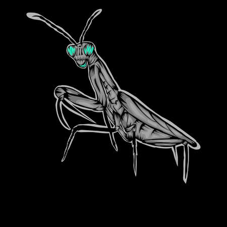 Simple design of illustration Praying mantis on black backgroundのイラスト素材
