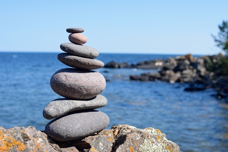 Cairn on the Coast of Lake Superior at Tettegouche State Parkの写真素材