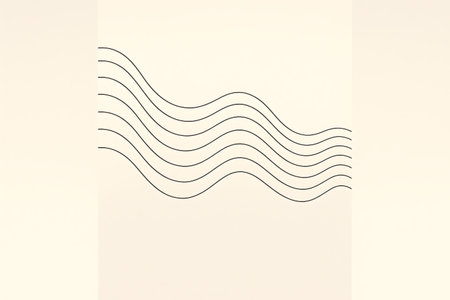 A clean and minimalist abstract background featuring multiple parallel, smooth, wavy lines in black against a soft, light beige or cream-colored backdrop. This graphic design evokes a sense of fluid movement, rhythm, and tranquility, perfect for modern digital and print projects, web design, or artistic backdrops.の素材
