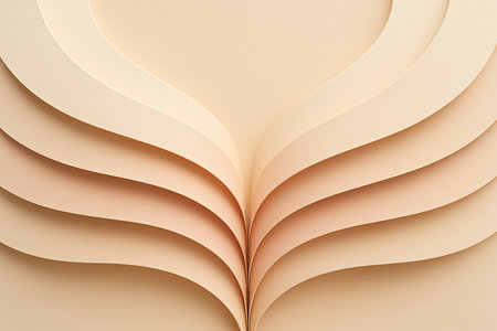 An elegant and minimalist abstract background featuring a beautiful gradient of soft beige and nude curved layers. The gentle, wavy shapes create a calming and sophisticated texture, perfect for design, beauty, fashion, or modern branding projects.の素材