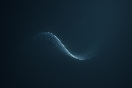 An elegant abstract background featuring a smooth, glowing wave of multiple thin, white lines against a deep, dark blue-green backdrop. The flowing lines create a sense of digital movement, technology, and modern design, suitable for futuristic concepts, presentations, or creative projects.の素材