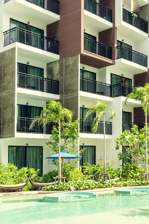 condominium and swiming pool life of City people in modern townの写真素材