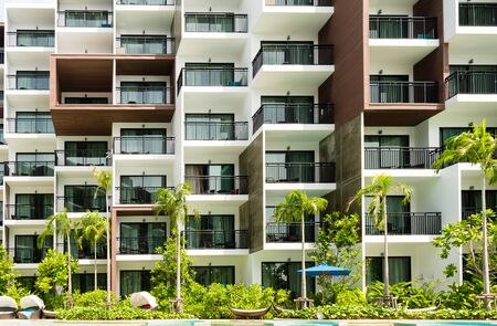 condominium and swiming pool life of City people in modern town.の写真素材