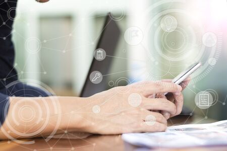 businessman hand working with new modern computer and business strategy as concept.