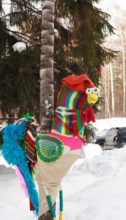 carnival rooster in winter parkの写真素材