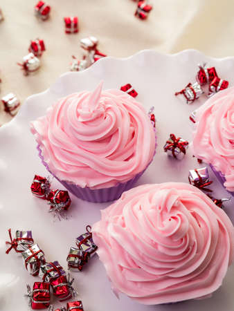 Pink Frosted Cupcakesの写真素材