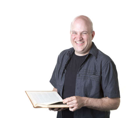 Happy smiling man with bookの写真素材