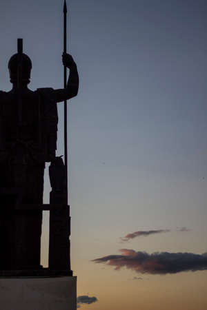 metal statue looking to the horizon in Madridの写真素材