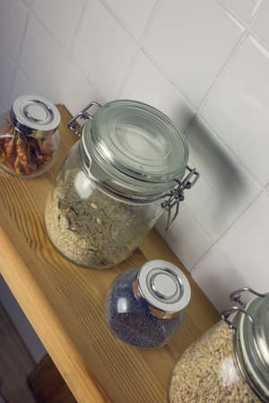 The rice in the pot on the background tiles. Side view, Macの写真素材