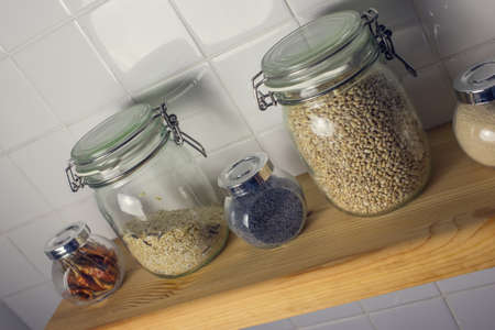 The rice in the pot on the background tiles.の写真素材