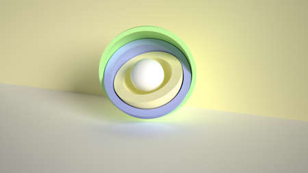 Multi-colored glossy hemispheres. core and layering. A three-dimensional figure. Primitives. yellow backgroundの写真素材
