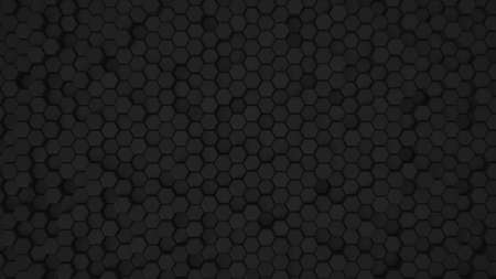 Abstract Hexagon Geometric Surface Loop 5 Black: dark minimal hexagonal grid pattern animation in deep midnight black. Clean background with glossy black hexagon shapes. space grey. Dramatic feelの写真素材