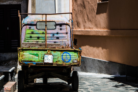 The vibrancy of the colors of an old pickup truckのeditorial素材