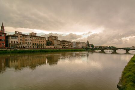 Panorama over the Arno River at sunset. Florence, Italyの写真素材
