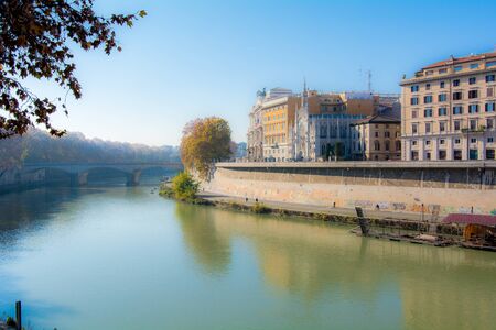 Tiber River in central Rome. historic places to visitの写真素材