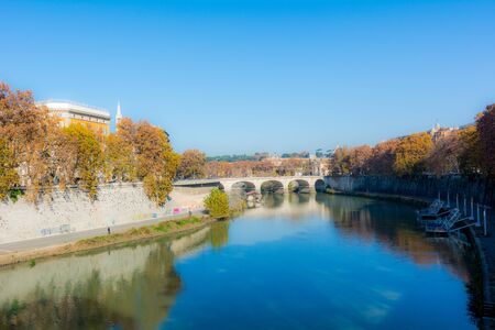 Tiber River in central Rome. historic places to visitの写真素材