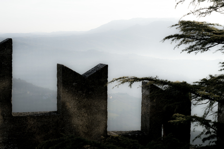 Battlements of the castle wallsの写真素材