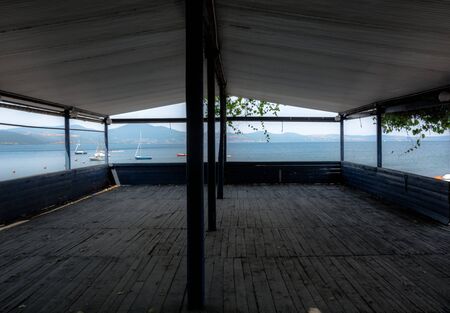 Pier by the lake of Braccianoの写真素材