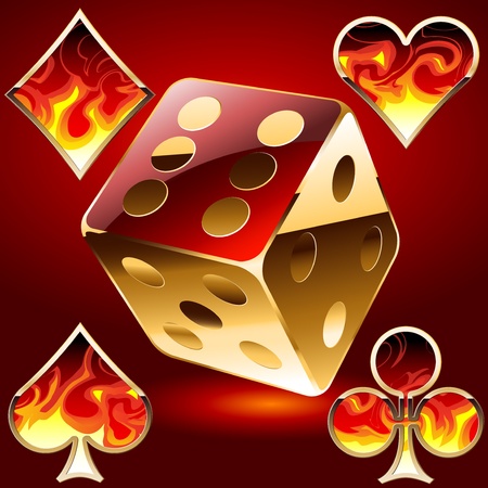 Illustration of a gambling symbols in fireのイラスト素材
