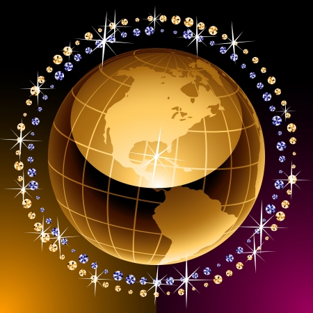Golden image of an earth with diamondsのイラスト素材
