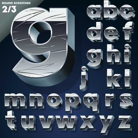 Silver chrome or aluminum 3D alphabet   Slab style  Setのイラスト素材