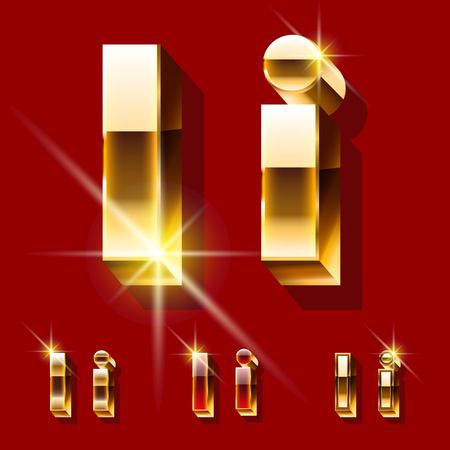 Vector set of deluxe sparkling gold font. Optional red and gold style. Letter Iのイラスト素材