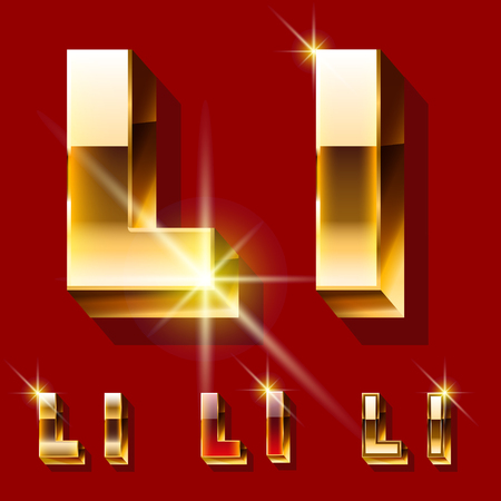 Vector set of deluxe sparkling gold font. Optional red and gold style. Letter Lのイラスト素材