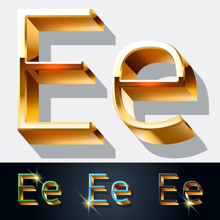 Vector set of elegant gold jewelry font. Letter Eのイラスト素材