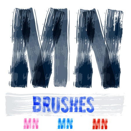 Vector set of extremely grunge underground style font. Hand-drawn brush alphabet. Letters M Nのイラスト素材