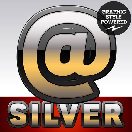 Vector set of gradient silver font with black border. Symbolsのイラスト素材