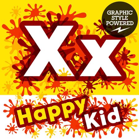 Vector set of funny children splash alphabet. Letter Xのイラスト素材
