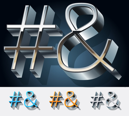 Vector set of futuristic metal silver alphabet. Symbolsのイラスト素材
