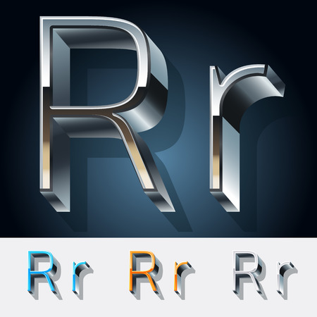 Vector set of futuristic metal silver alphabet. Letter Rのイラスト素材