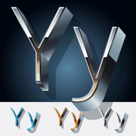 Vector set of futuristic metal silver alphabet. Letter Yのイラスト素材