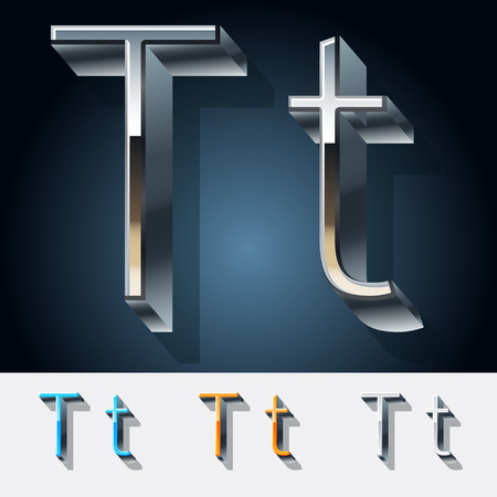 Vector set of futuristic metal silver alphabet. Letter Tのイラスト素材