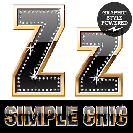 Vector set of chic black font with diamonds and gold border. Letter Zのイラスト素材