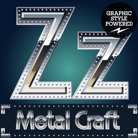 Vector set of metal aluminum alphabet with riveted border. Letter Zのイラスト素材