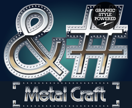Vector set of metal aluminum alphabet with riveted border. Symbolsのイラスト素材