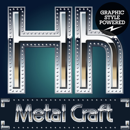Vector set of metal aluminum alphabet with riveted border. Letter Hのイラスト素材