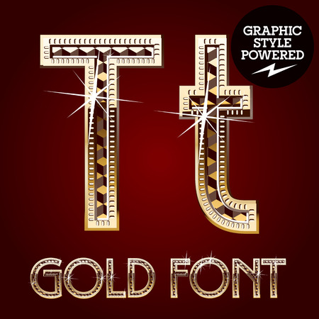 Vector set of gold rich alphabet with diamonds. Letter Tのイラスト素材