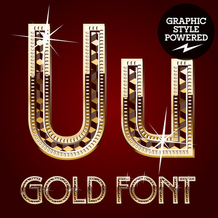 Vector set of gold rich alphabet with diamonds. Letter Uのイラスト素材