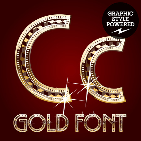 Vector set of gold rich alphabet with diamonds. Letter Cのイラスト素材