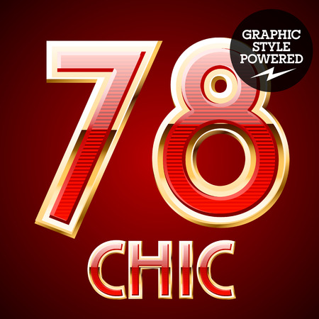 Red alphabet with golden border. Numbers 78のイラスト素材