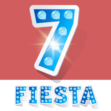 Funny lamp cartoon alphabet for party, holiday and celebration. Sticker style. Number 7のイラスト素材