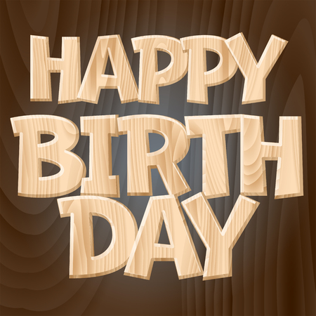 Happy birthday vector card with wooden letters for nature loverのイラスト素材