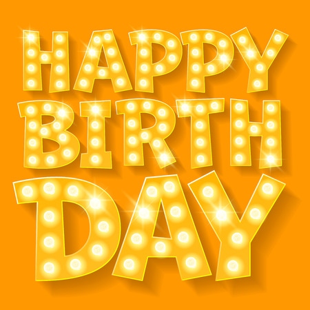 Happy birthday vector card with yellow lamp font for party-goerのイラスト素材